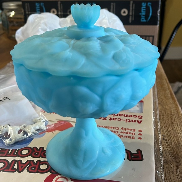 Fenton Other - Fenton Azure Blue Floral Glass Compote